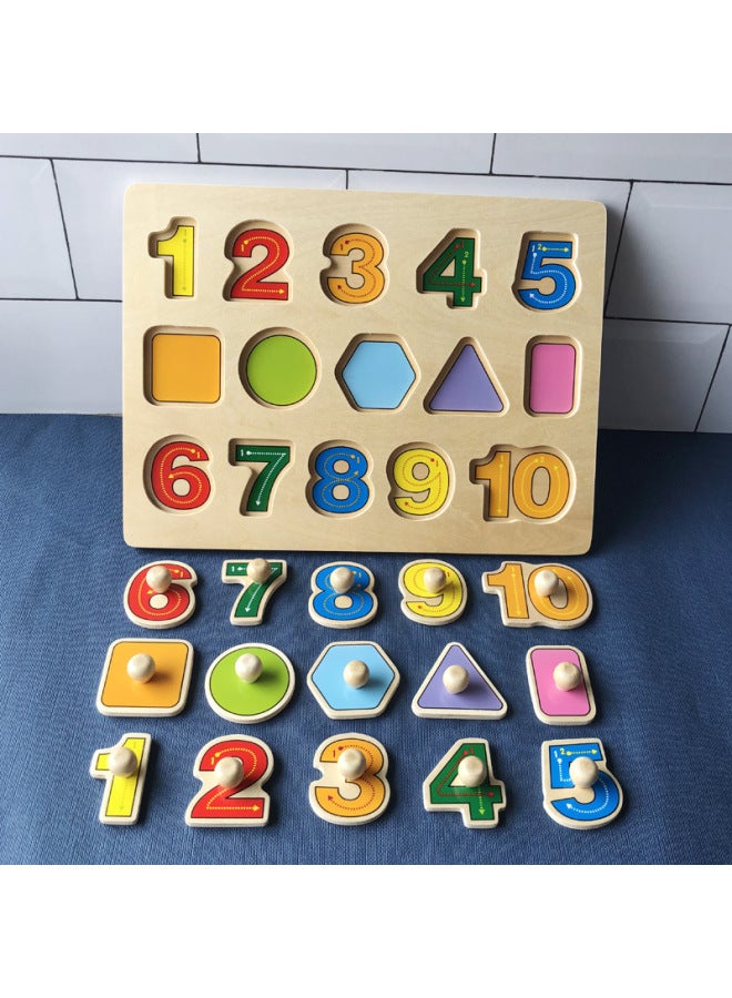 Mengshi Early Education Development Children's Educational Toys Handheld Board Puzzle Cognitive Matching 3D Shape Early Education Intelligence-Color:Numbers - Image 1